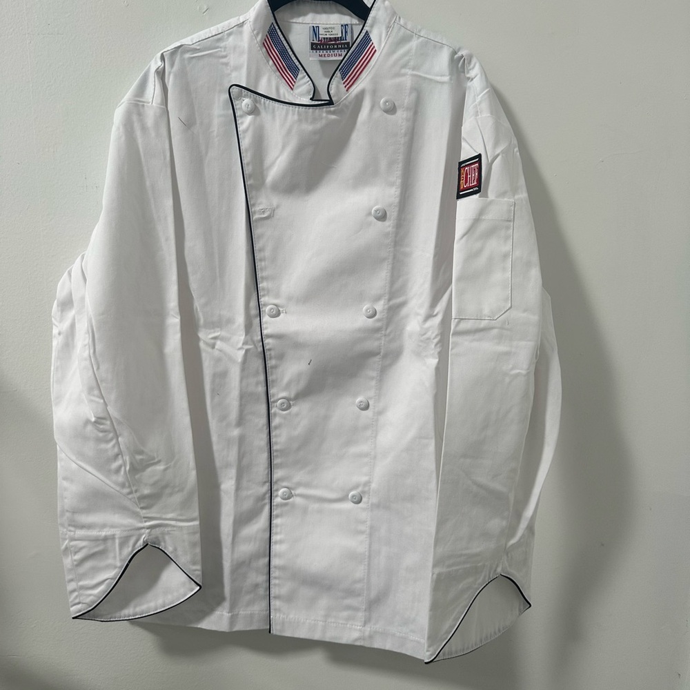 White Double-Breasted Chef Jacket with Black Trim